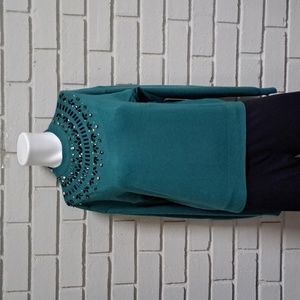 Twelfth Love Teal Gem/Stud Detail Blingy Sweater. Size Medium NWT